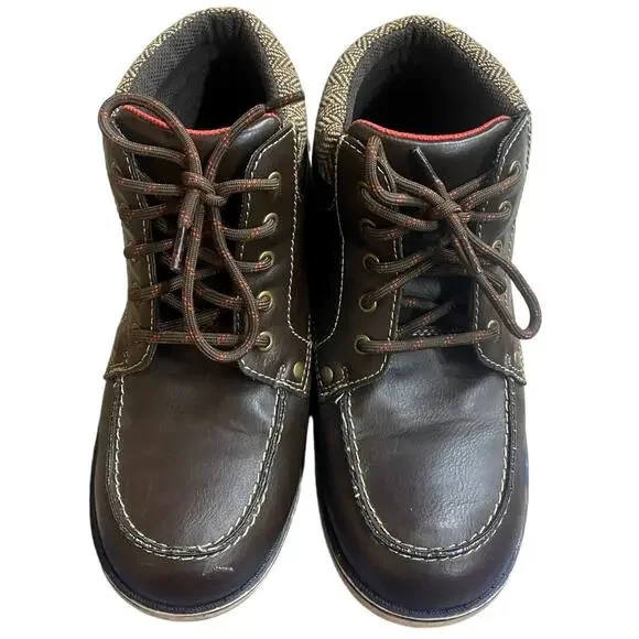 Eddie Bauer Tom Boots Mens Boys 5M Brown Leather Lace Up Ankle Cushion Padded - Picture 4 of 9